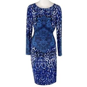 David Meister blue white animal lace print dress J9
